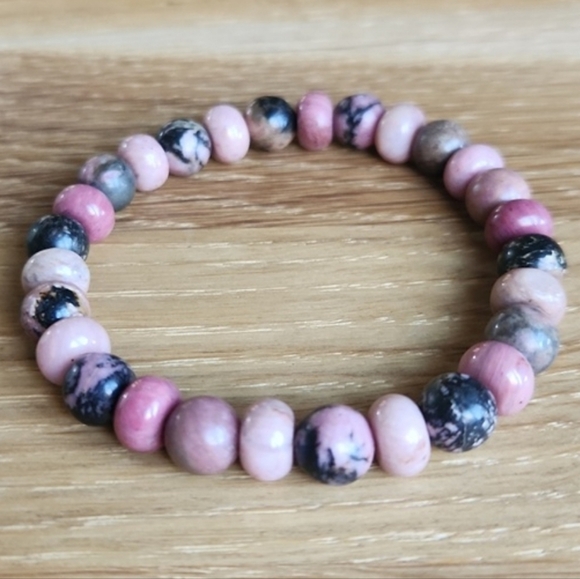 Rhodonite Bead Stretch Bracelet - Picture 3 of 9